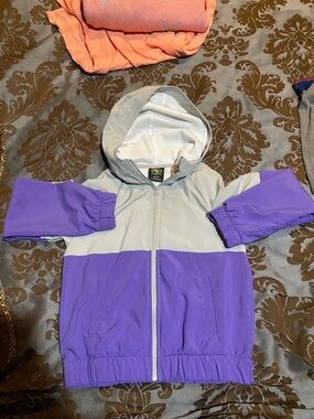 Athletic Works Light Gray Hooded Windbreaker with Neon Logo